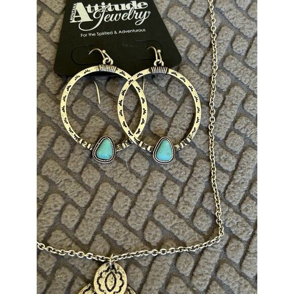 Attitude Jewelry Montana Silversmiths Hoop Earrings & Necklace Turquoise Western - Picture 4 of 10